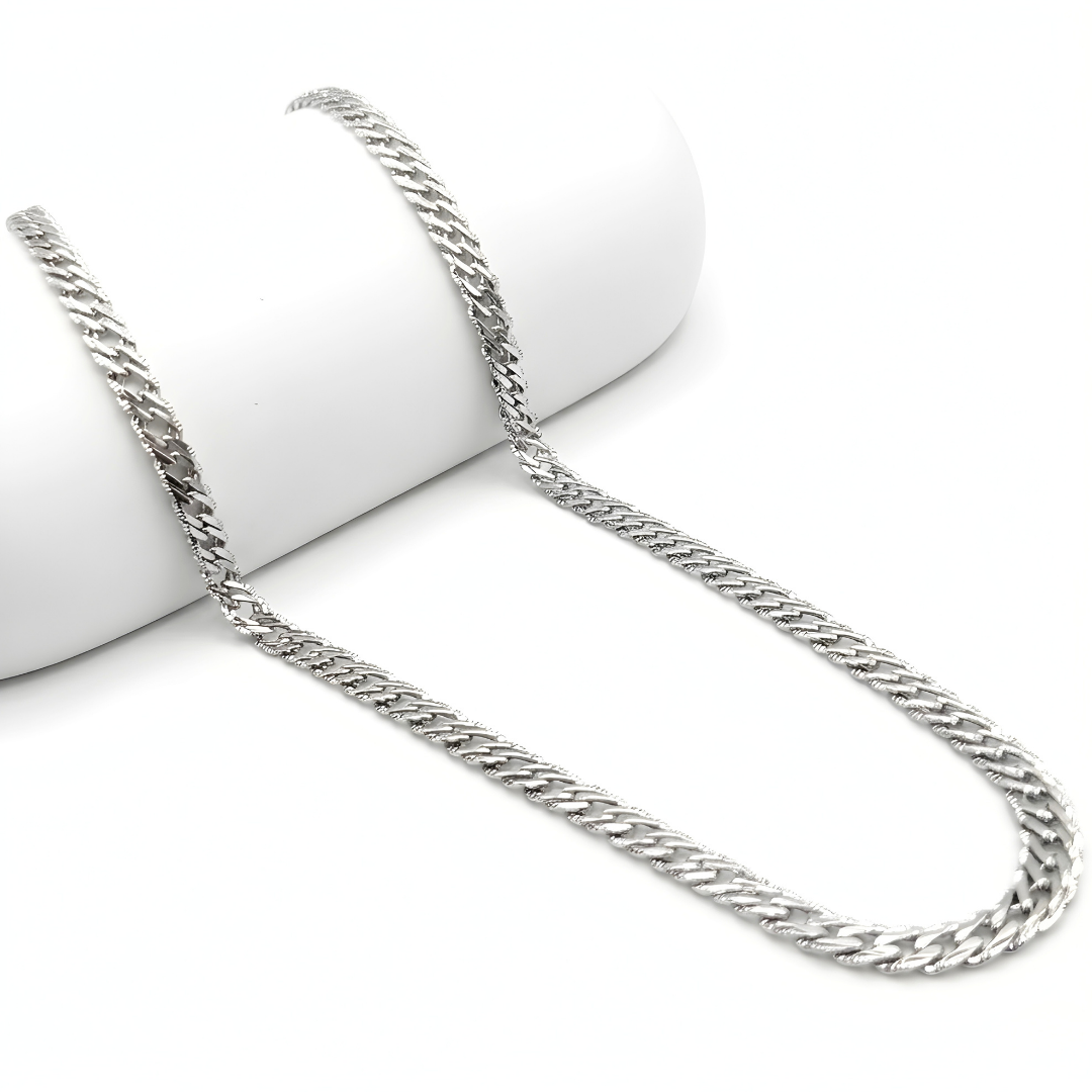 Silver Interlinked Woven Chain Necklace (60cm x 8mm) – Heavyweight Textured Silver Franco Wheat Chain for Men & Women
